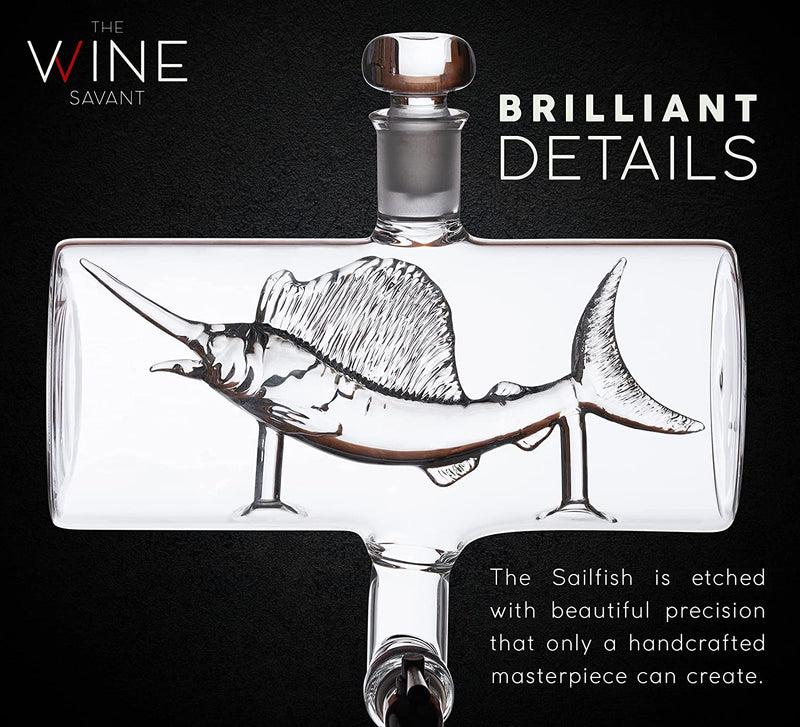 Swordfish & Sailfish Wine &Whiskey Decanter Dispenser and 4 Liquor Gla –  The Wine Savant